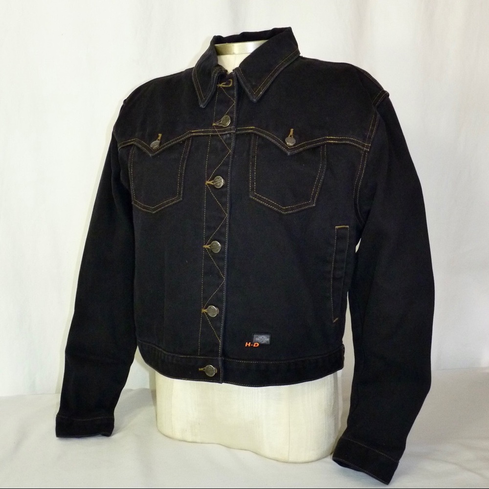 VINTAGE Genuine HARLEY-DAVIDSON Women's L Black Denim Motorcycle Jacket